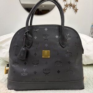 MCM Black Satchel with Gold Details